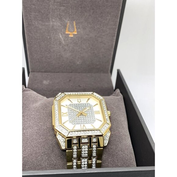 Bulova Men's Watch 98A295 Octava Quartz Crystal Pave Gold Stainless Steel 40mm - Picture 3 of 14